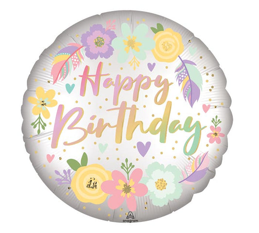 9" Pre-Inflated Boho Floral Birthday Balloon