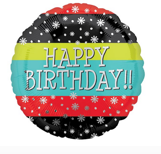 18" Confetti Stripes Happy Birthday Balloon