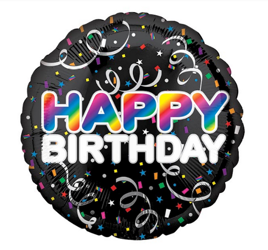 18" Happy Birthday Black Streamer Balloon