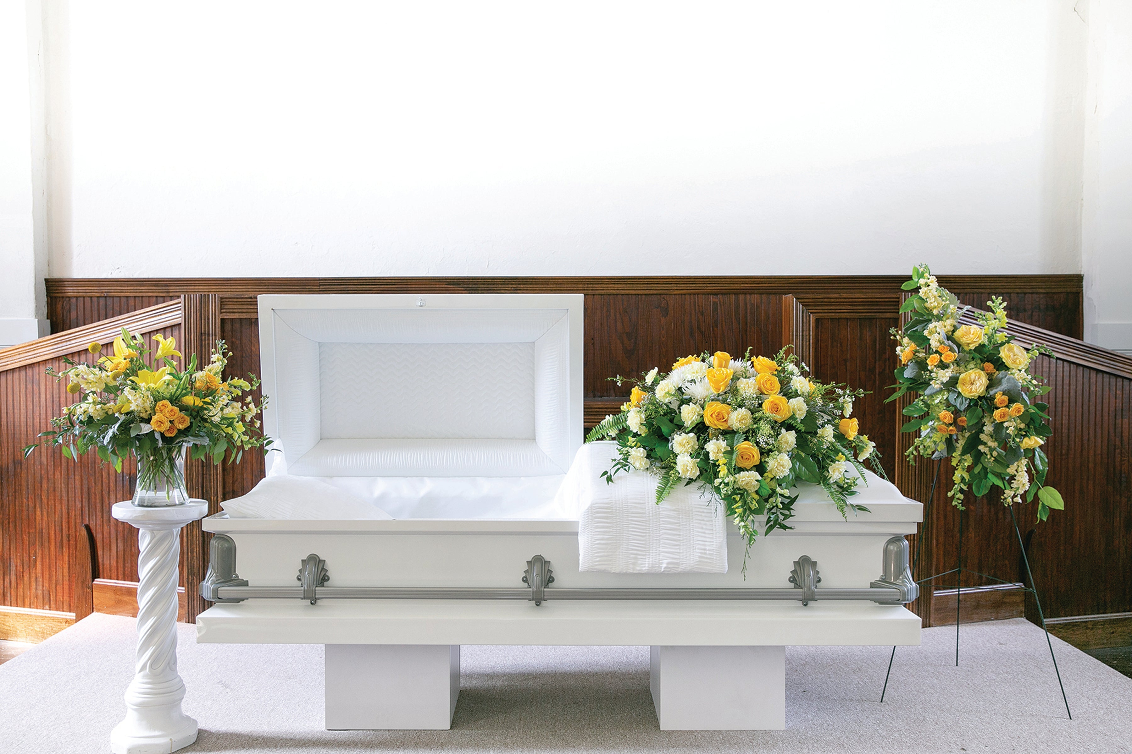 Sunrise Casket Spray, displayed at service