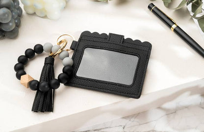 Leather Keychain Wallet With Wristlet Bangle Bracelet: Lila