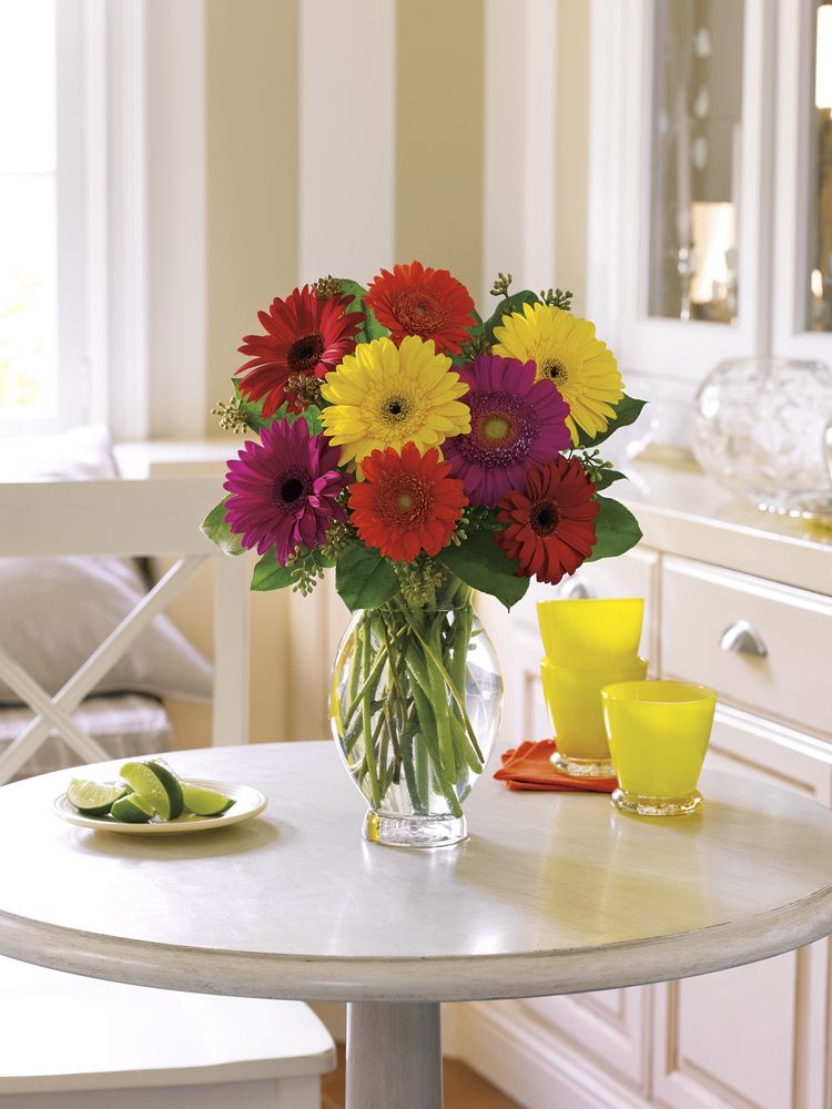 Gerbera Brights Bouquet, deluxe vase design, Olson's Flowers Mount Horeb