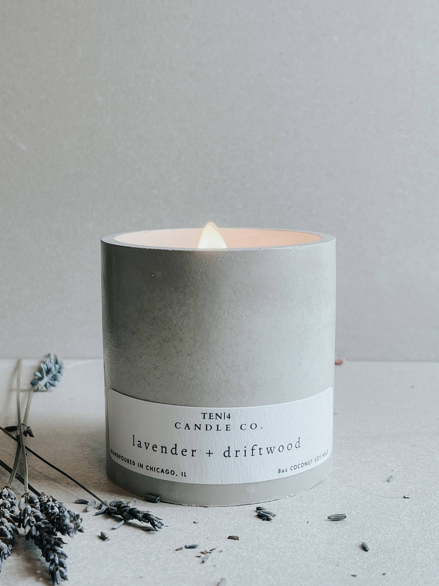 TEN|4 Candle Co. - Lavender Driftwood - Concrete Candle, Minimalist Home Decor
