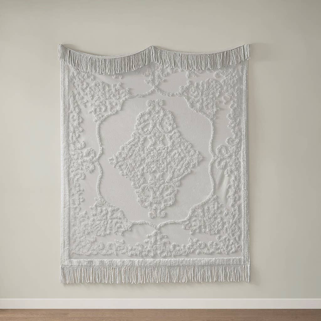 Olliix - Fringed Tufted Throw Blanket, Boho Pattern, Grey