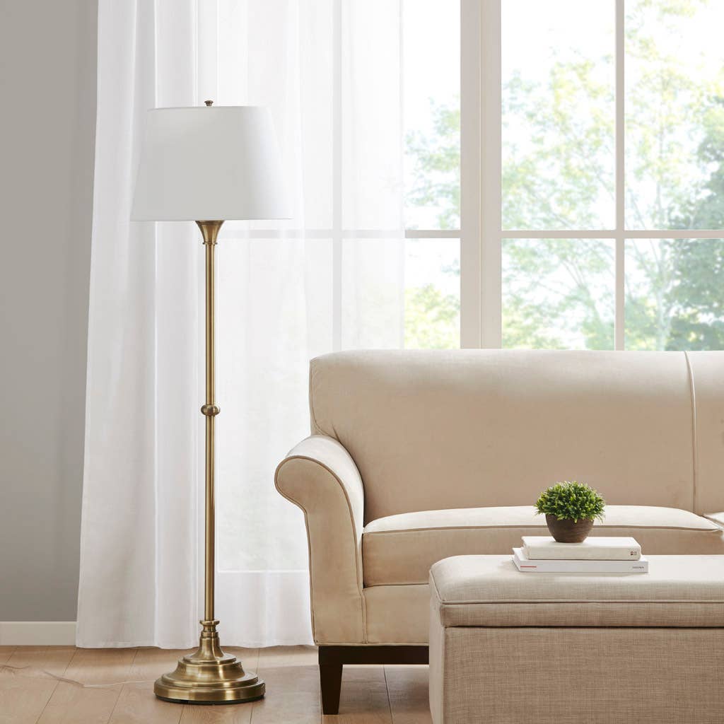 Olliix - 59" Empire Shade Floor Lamp, Antique Brass Gold, White