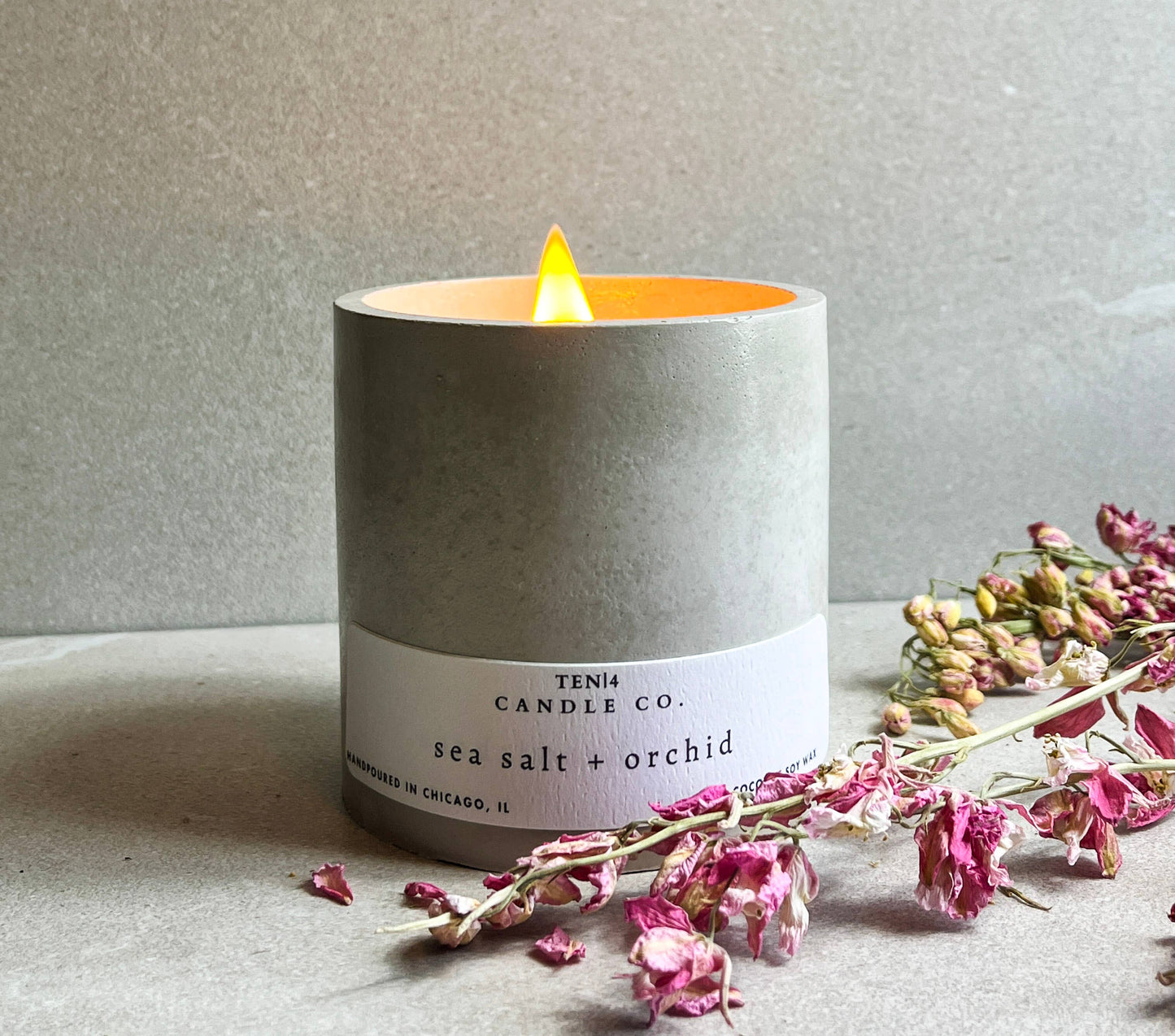 TEN|4 Candle Co. - Sea Salt + Orchid - 8oz soy wax concrete candles