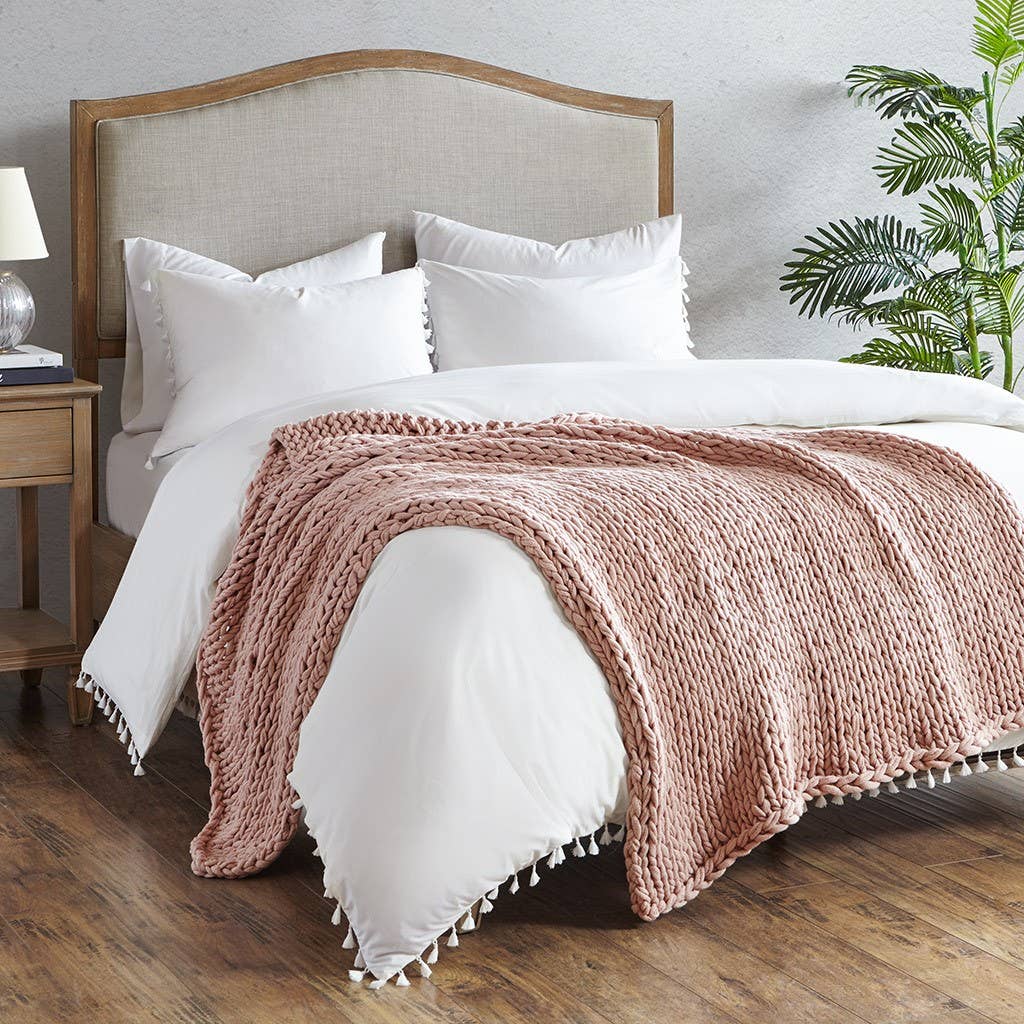 Olliix - Handmade Chunky Double Knit Throw Blanket, Blush