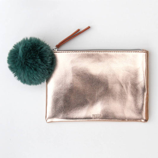 Rose Gold Pouch with Green Pom