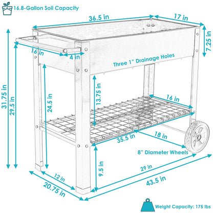 Sunnydaze Steel Garden Bed Cart - 41" L - Black