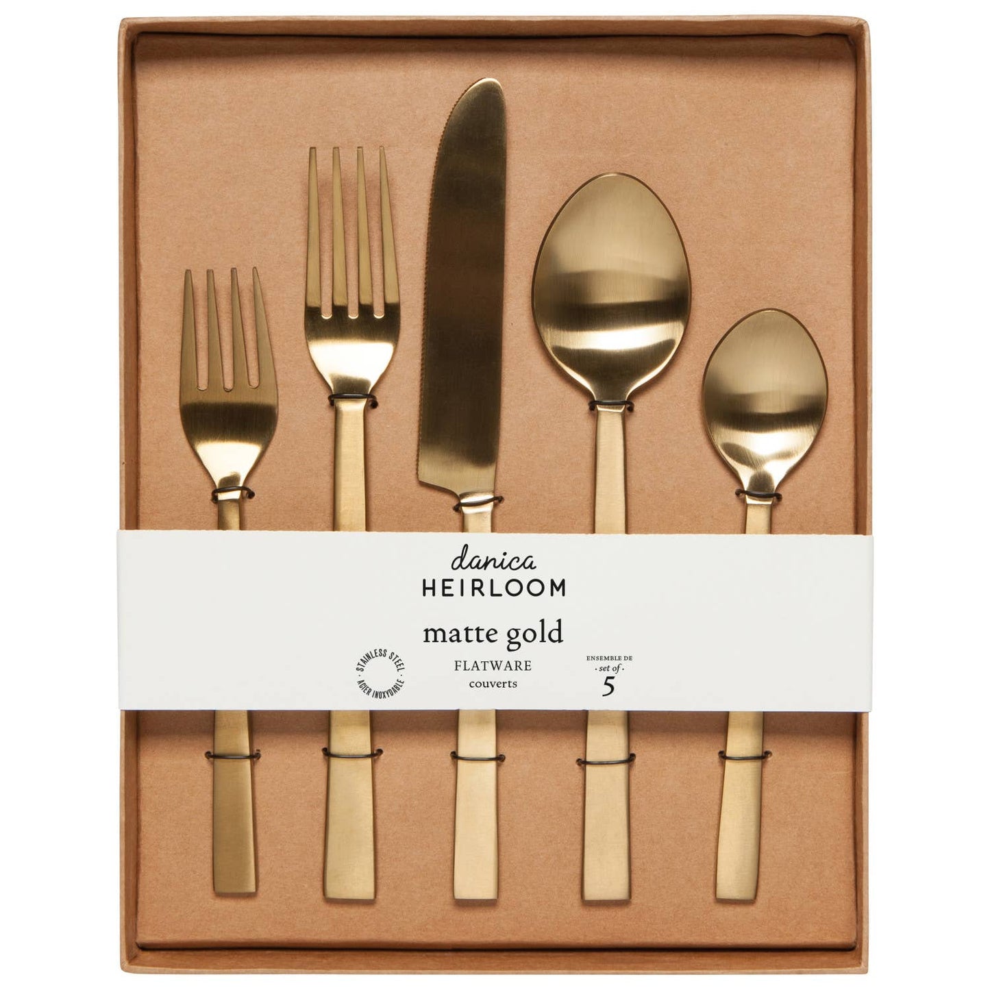 Matte Gold Edge Flatware Set of 5