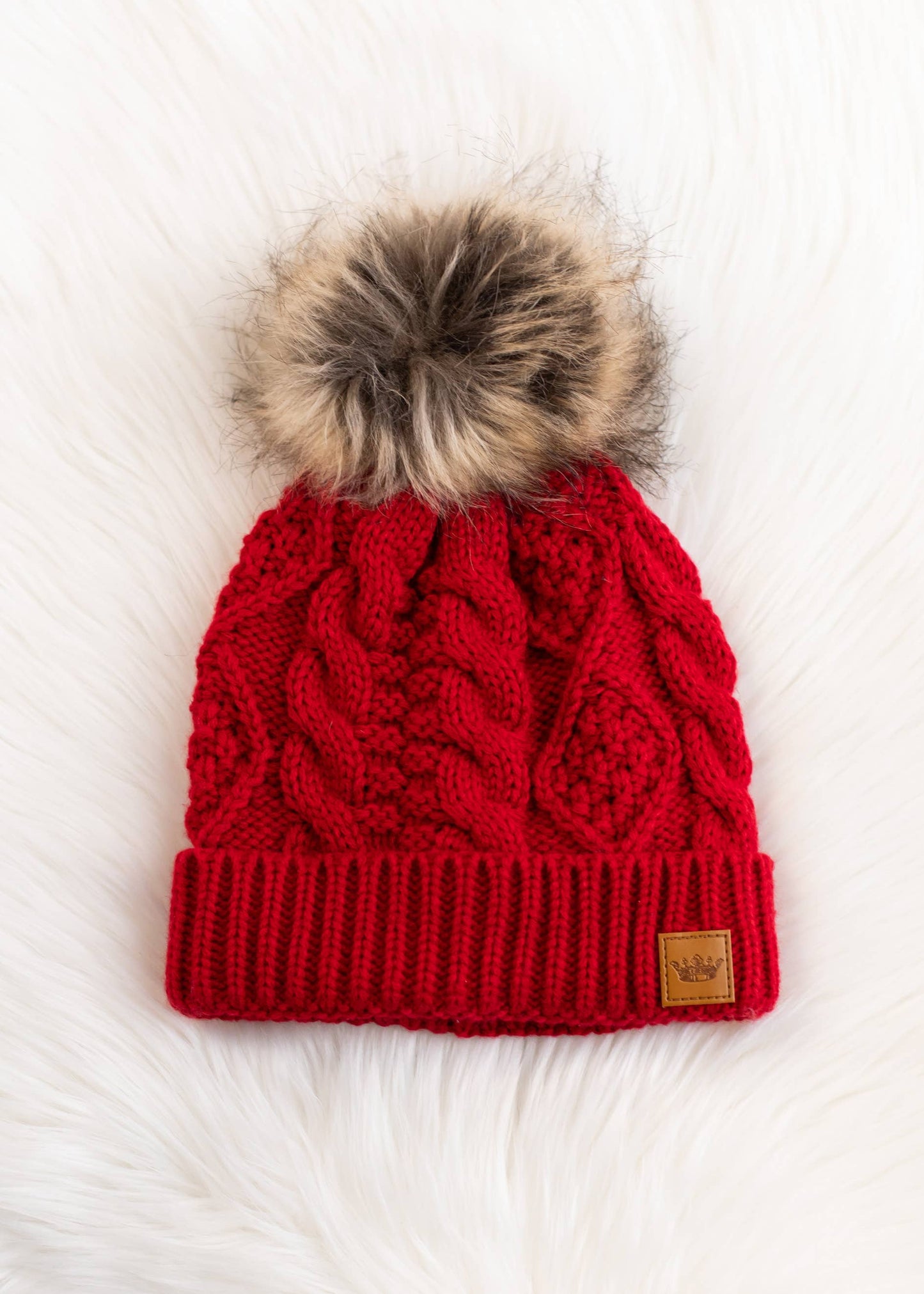 Red Cable Knit Pom Hat