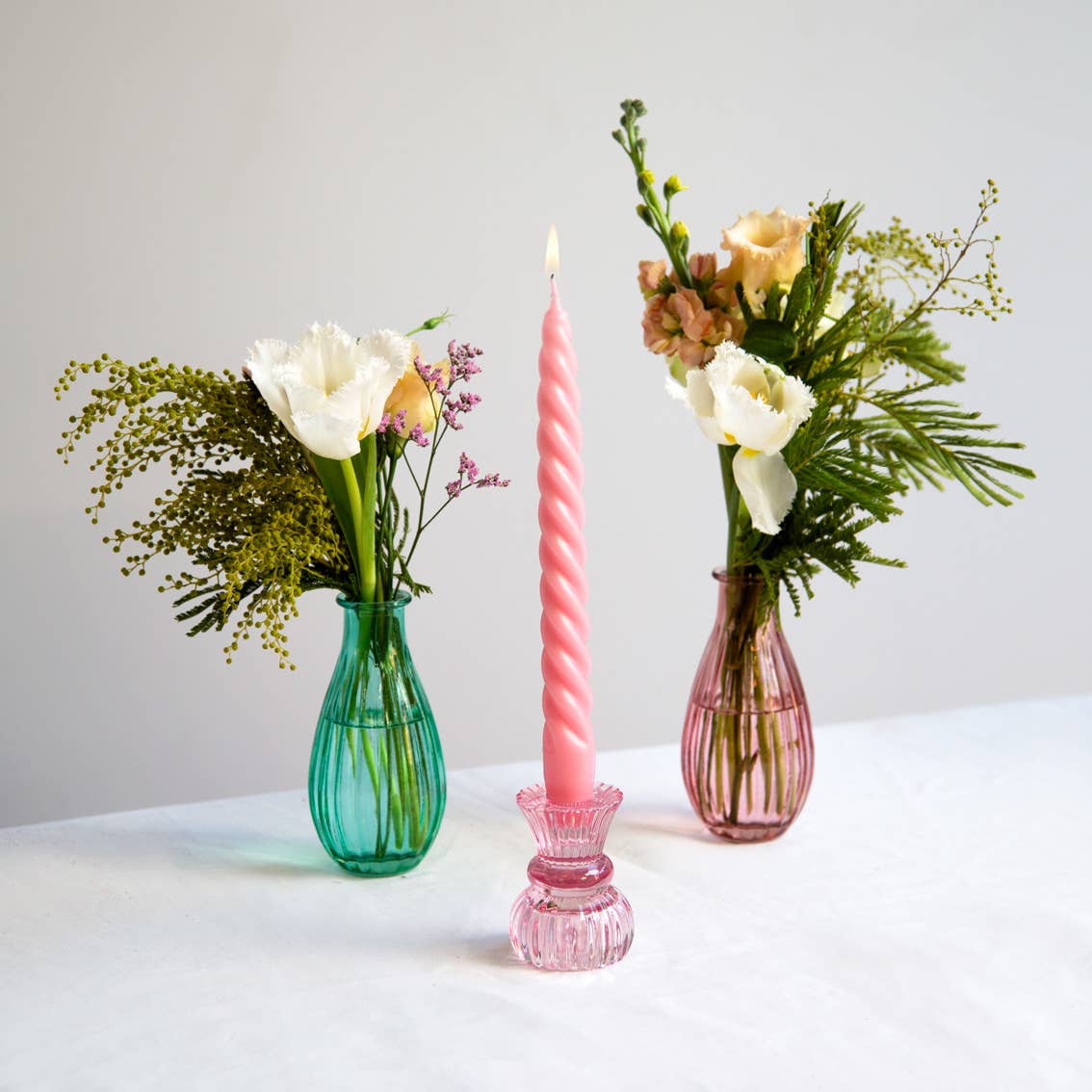 Small Pink Glass Candle Holder - Valentine's Day Gift
