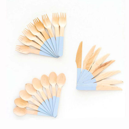 Pastel Blue Wooden Utensils (Set of 24)