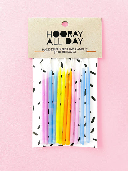 Colorful Hand-Dipped Beeswax Birthday Candles: Pinks