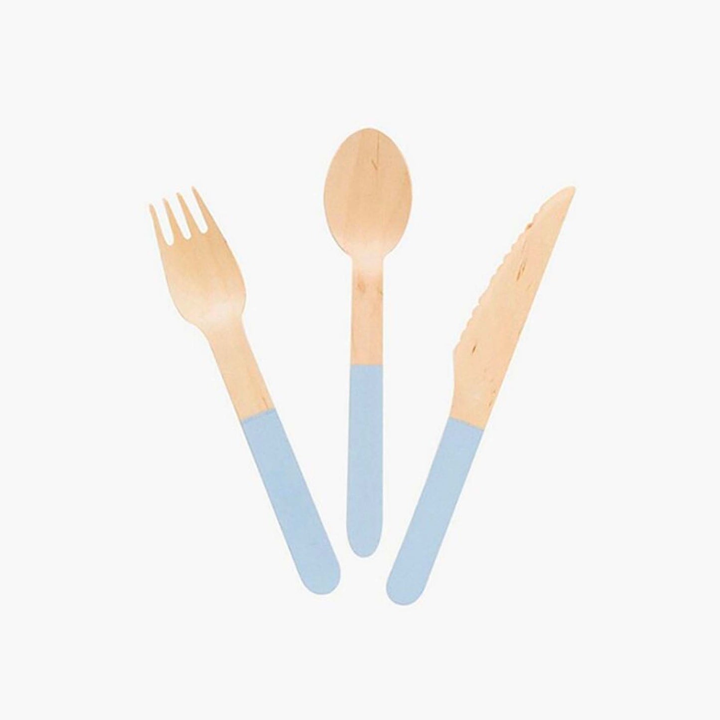 Pastel Blue Wooden Utensils (Set of 24)