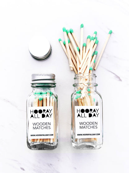 Colorful Wooden Matches In Little Glass Bottle - New Colors!: Kelly Green