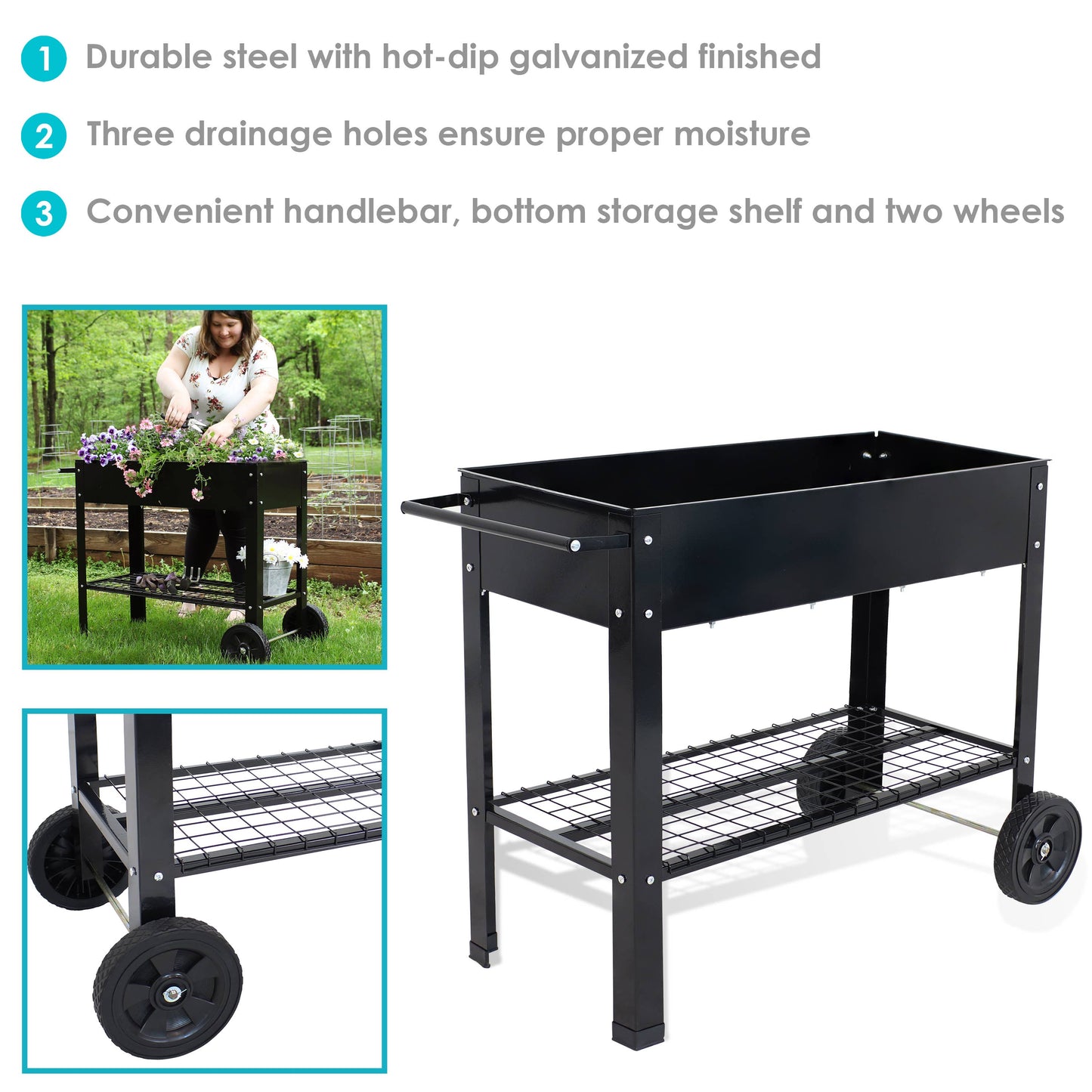 Sunnydaze Steel Garden Bed Cart - 41" L - Black