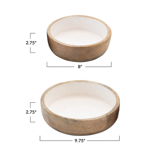 Mango Wood Bowls with Enamel Interior, 2 sizes