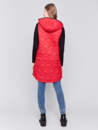 Long Quilted Puffer Vest With Hood - Cranberry