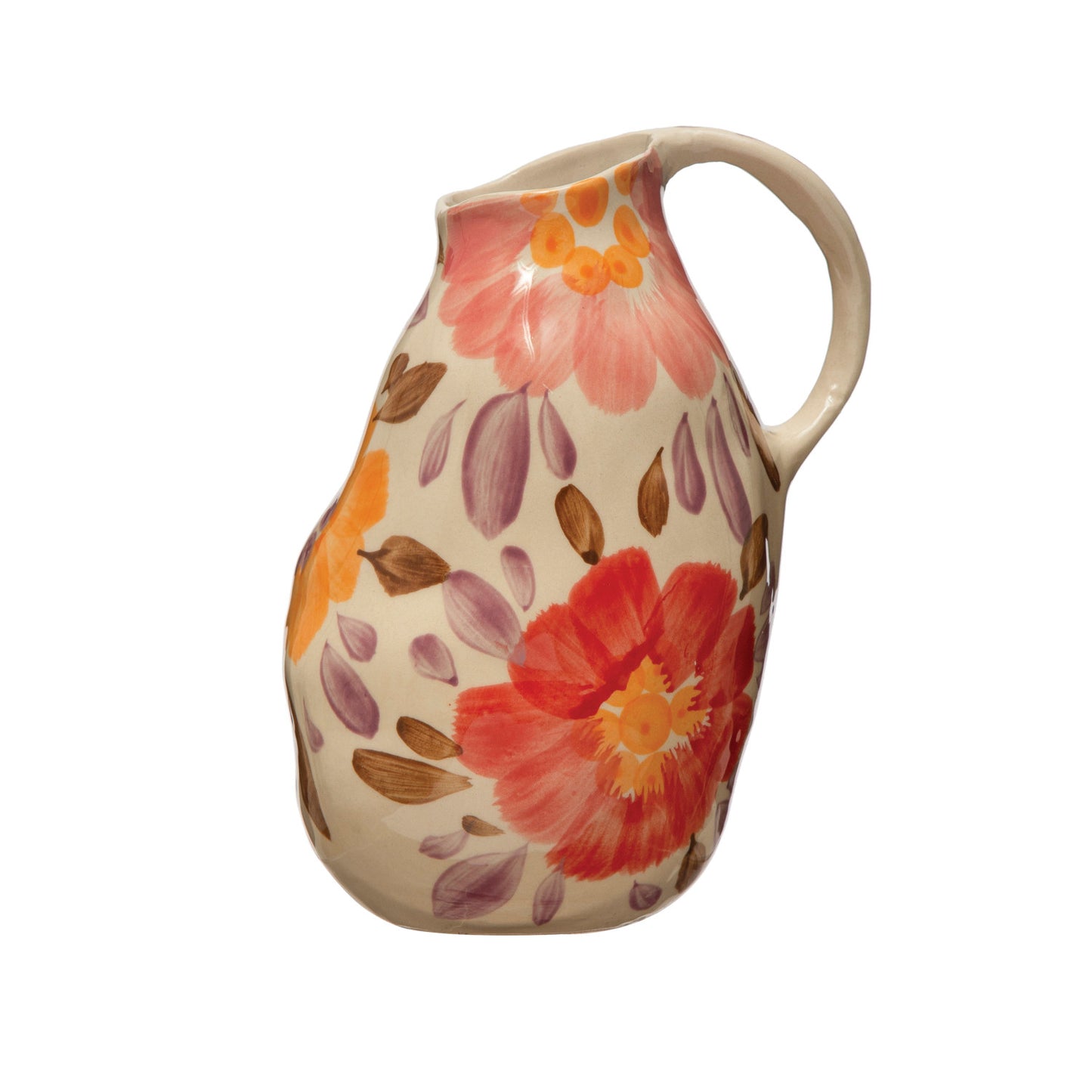 32 oz. Hand-Painted Stoneware Pitcher w/ Florals, Multi Color