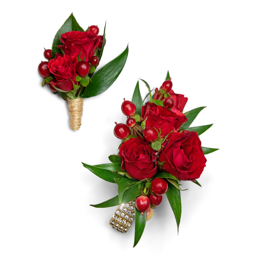 Crimson Corsage and Boutonniere Set