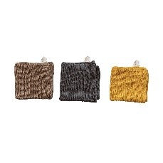 Square Cotton Knit DishCloths, Grey, Beige & Mustard