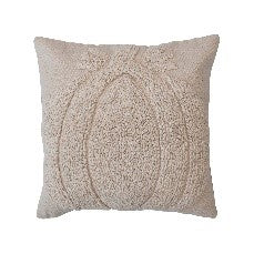 Square Cotton Pillow with  Pumpkin & Chambray Back, Cream Color