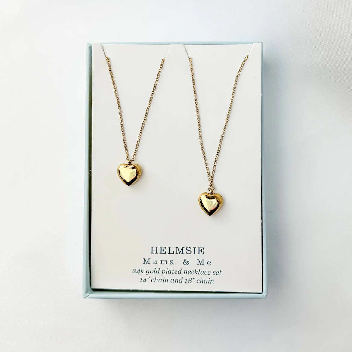 Helmsie Mama & Me Puff Heart Necklace Set