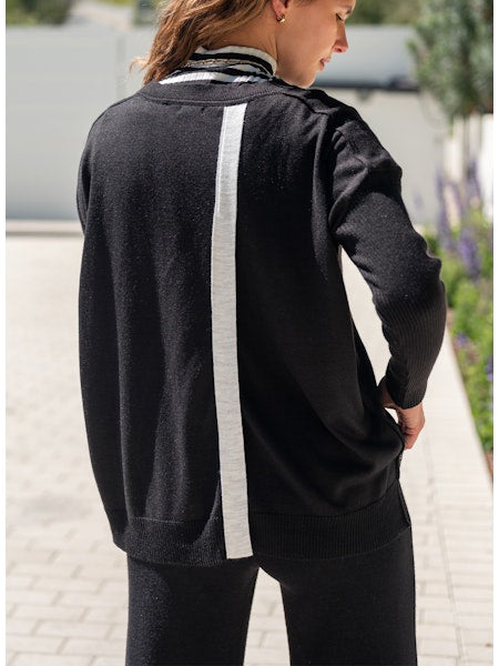 Coronado Split Back Sweater - True Black + Sea Salt