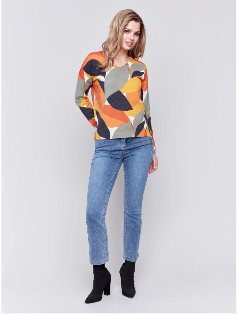 Printed Vneck Sweater - Spruce