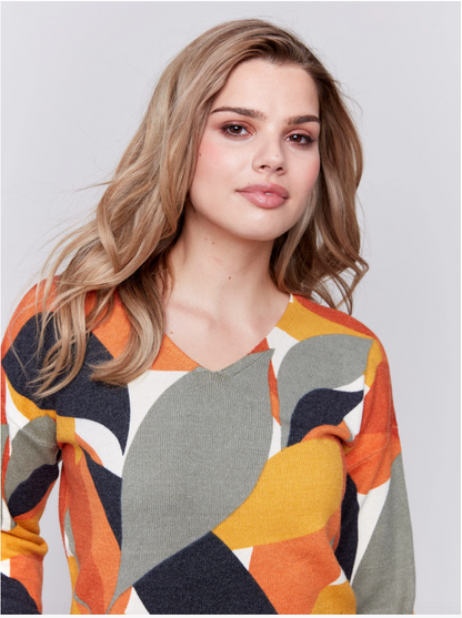 Printed Vneck Sweater - Spruce