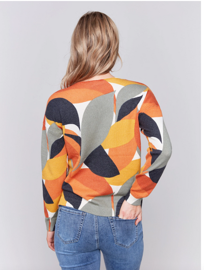 Printed Vneck Sweater - Spruce