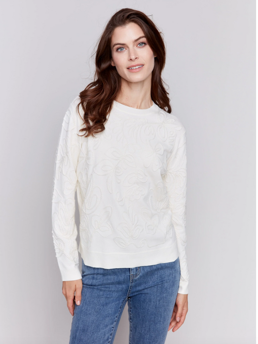 Embroidered Crewneck Sweater - Ecru