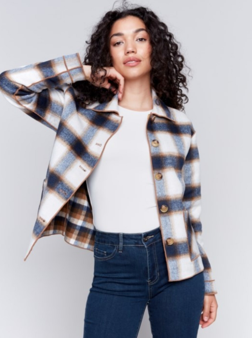 Plaid Reversible Short Jacket - Truffle