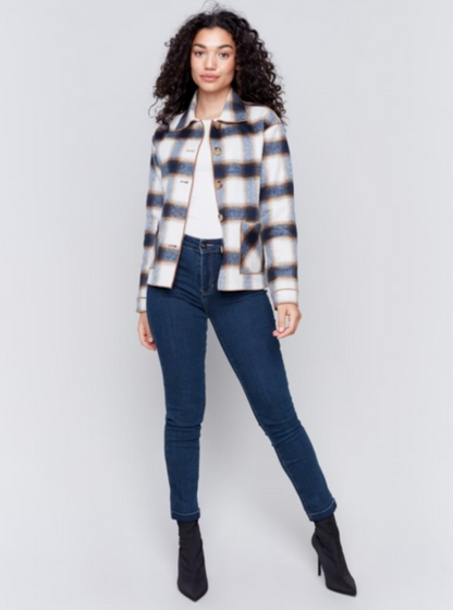 Plaid Reversible Short Jacket - Truffle