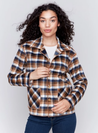 Plaid Reversible Short Jacket - Truffle