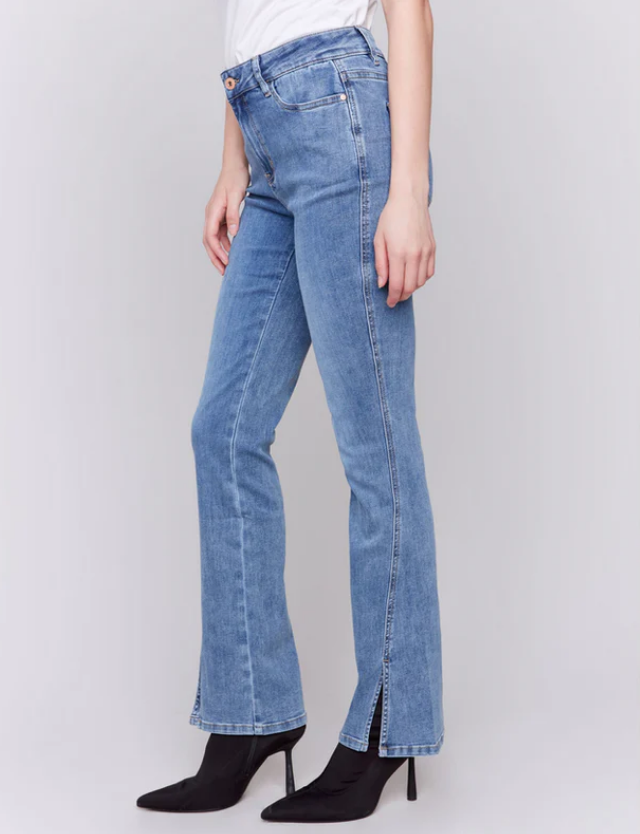 Bootcut Jeans with Front Slits - Medium Blue