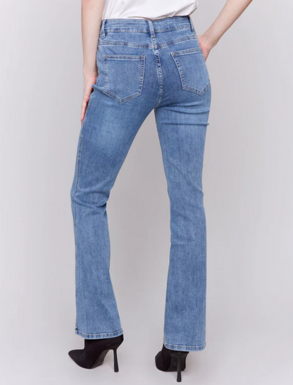 Bootcut Jeans with Front Slits - Medium Blue