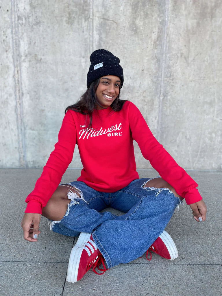 Midwest Girl Long Sleeve Crew, Red