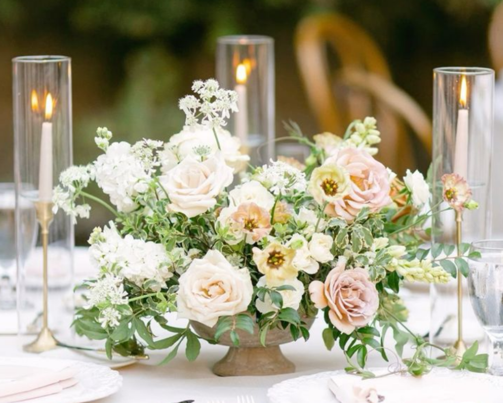 Wedding centerpiece florals by Olson's Flowers, Mount Horeb's local floris
