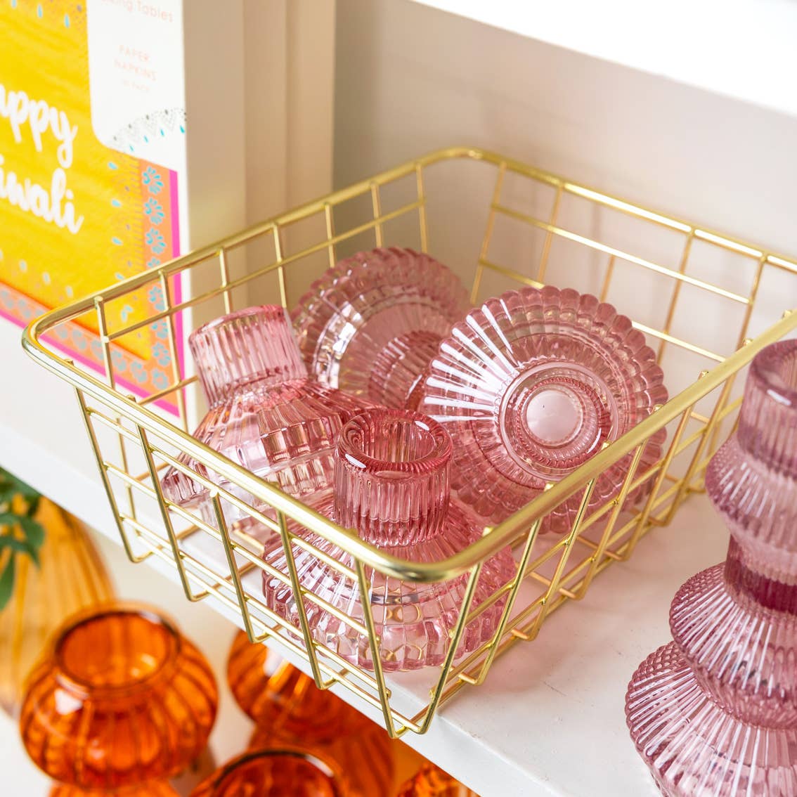 Small Pink Glass Candle Holder