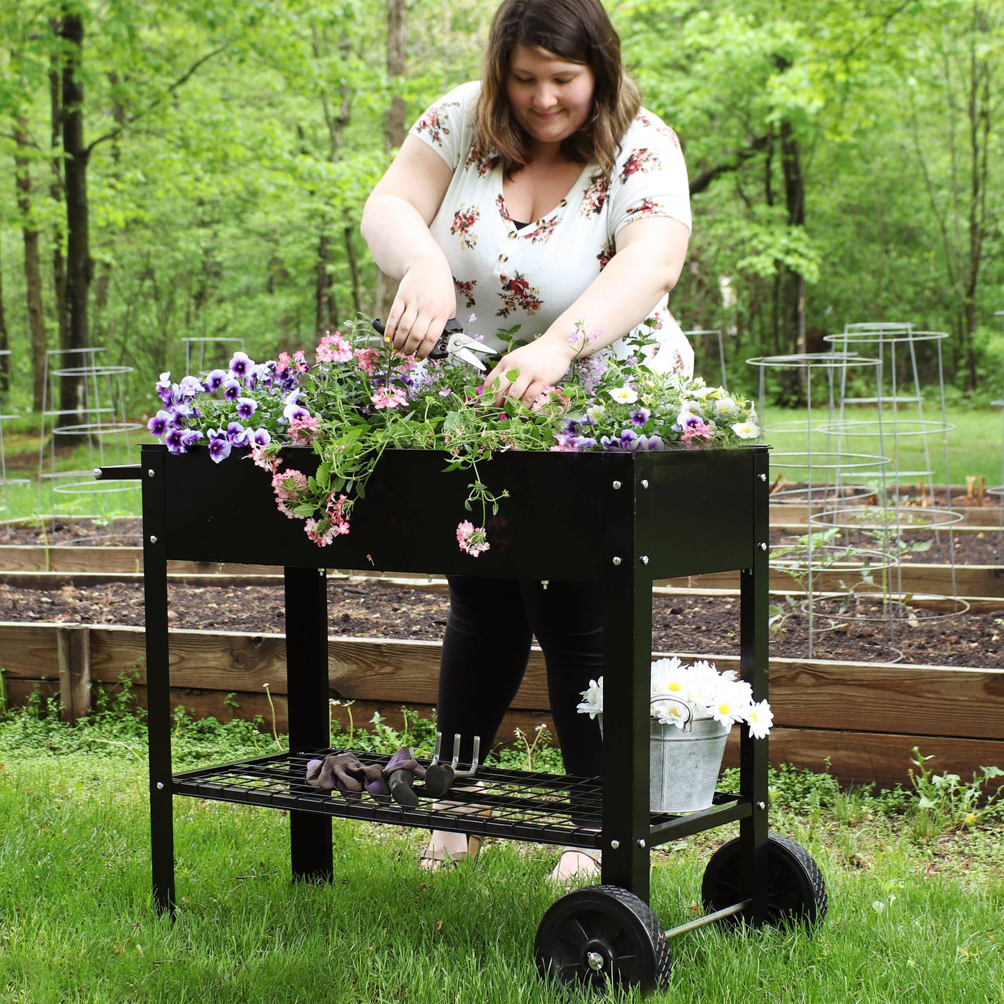 Sunnydaze Steel Garden Bed Cart - 41" L - Black