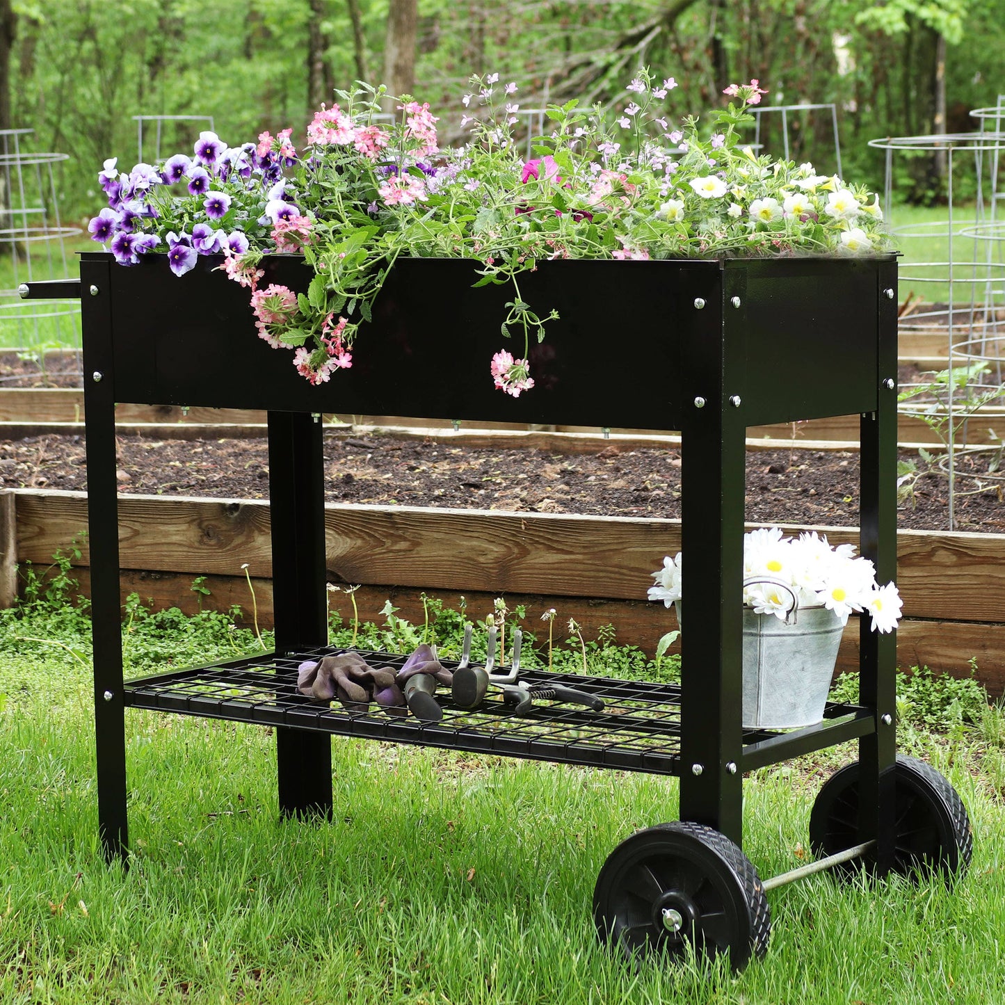 Sunnydaze Steel Garden Bed Cart - 41" L - Black