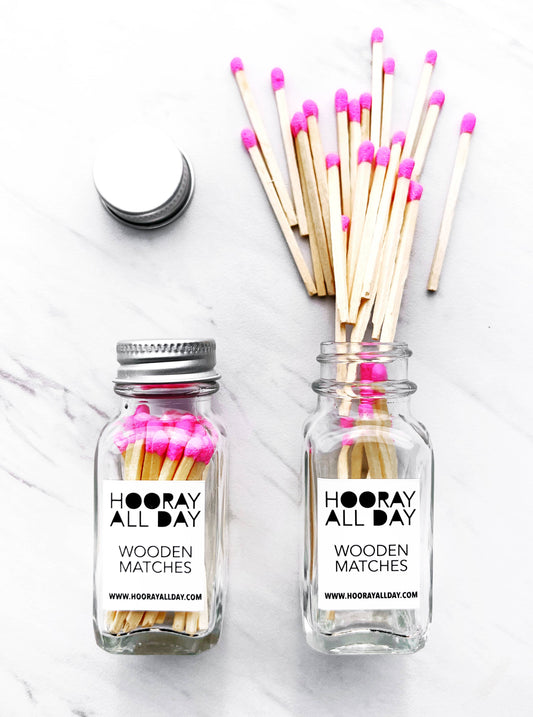 Colorful Wooden Matches In Little Glass Bottle - New Colors!: Hot Pink