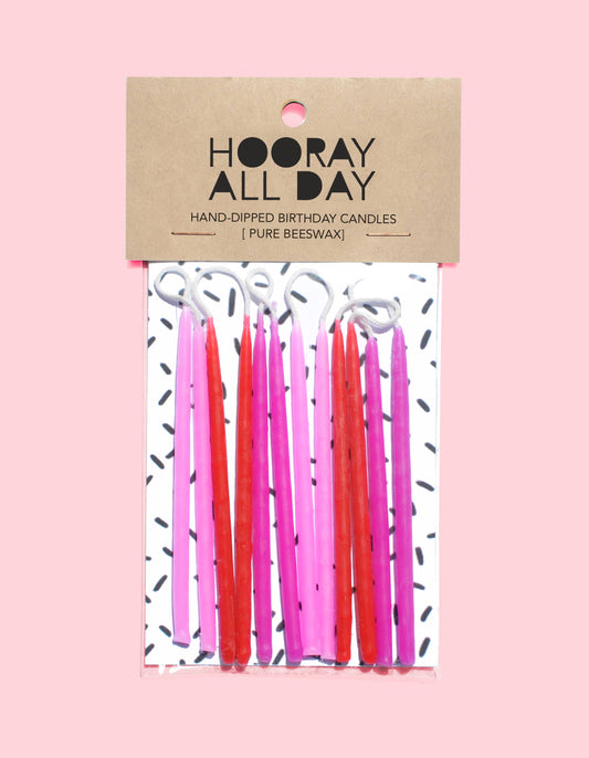 Colorful Hand-Dipped Beeswax Birthday Candles: Pinks