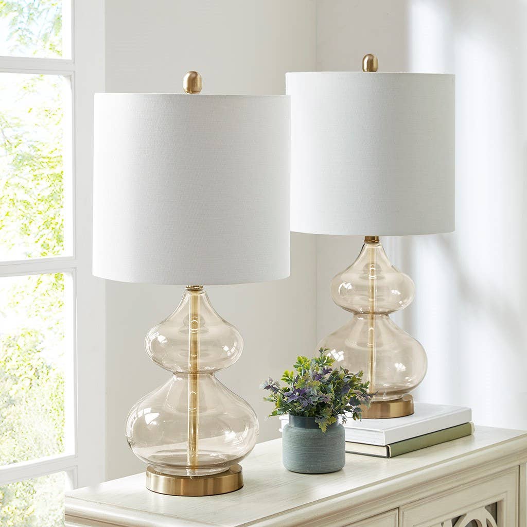 Olliix - [Set of 2] Clear Glass Base Table Lamps, Gold Glass