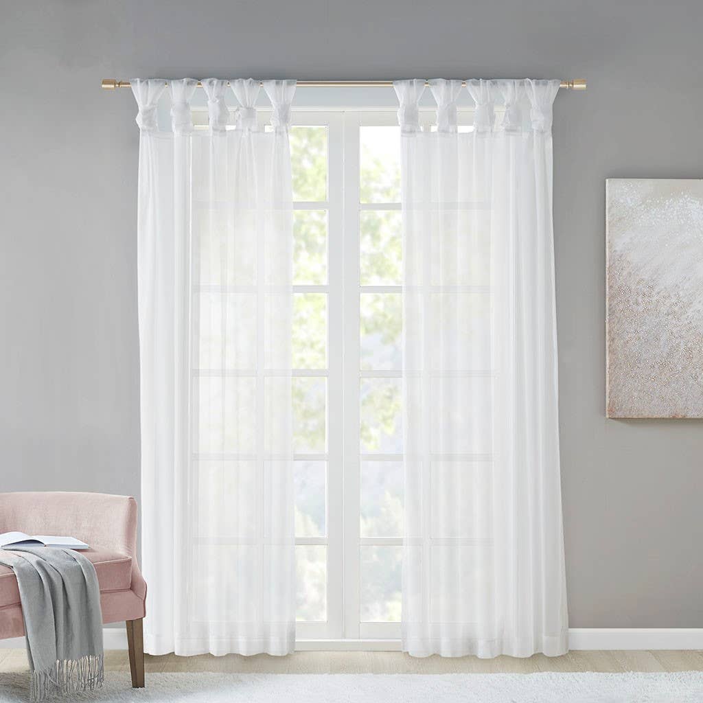 Olliix - Twist Tab Top Sheer Window Curtain Pair (2), White