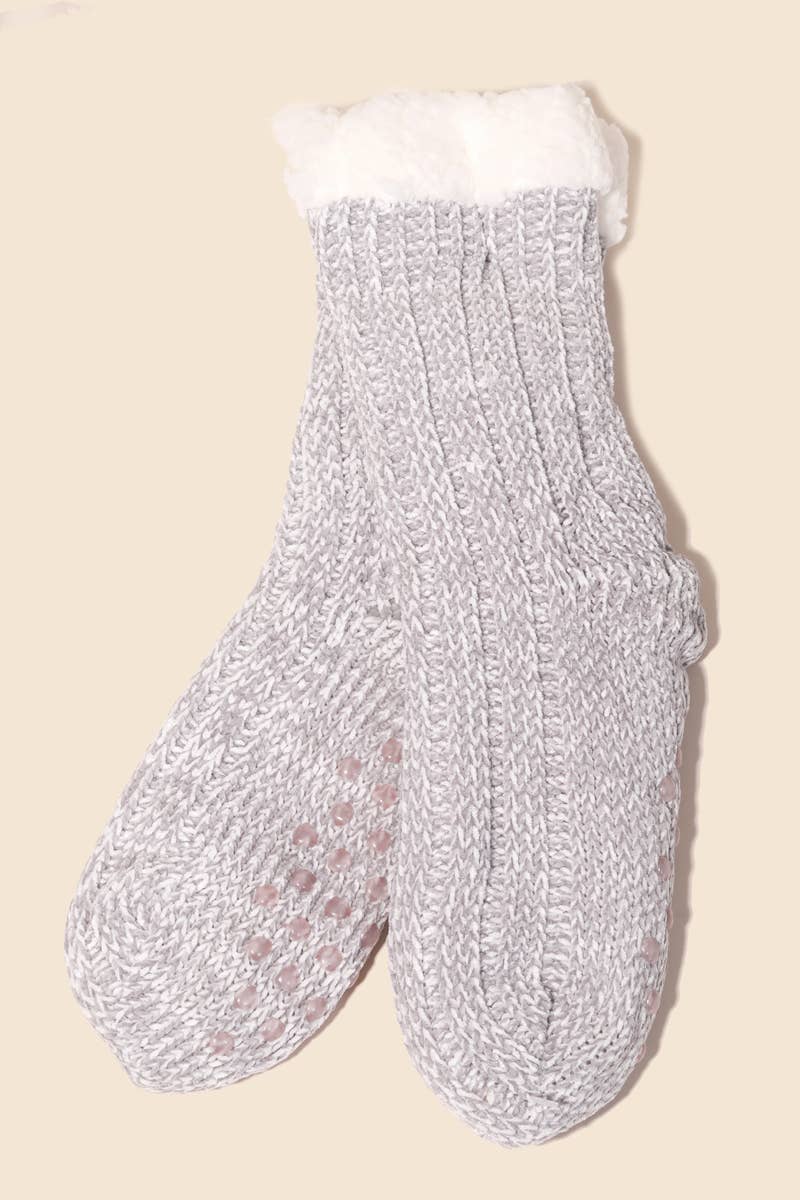 Crochet Knit Winter Socks: Gray